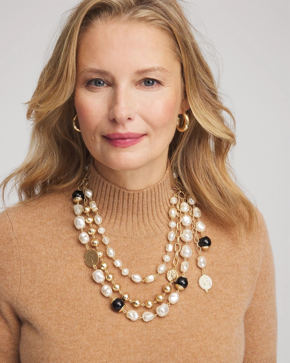 Gold Pearl Multi-Strand Necklace