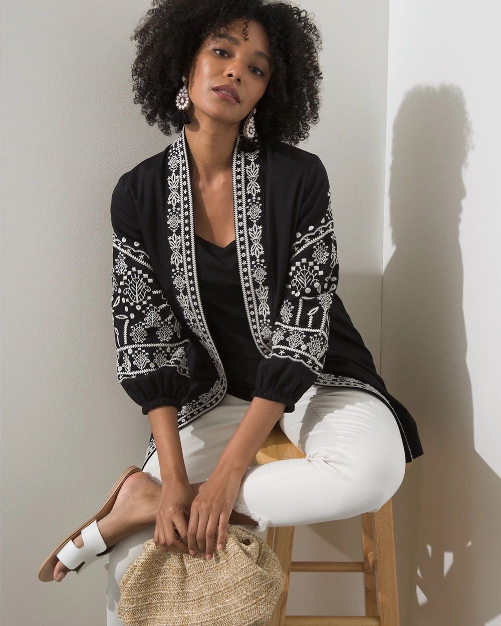 Eyelet Blouson Sleeve Kimono
