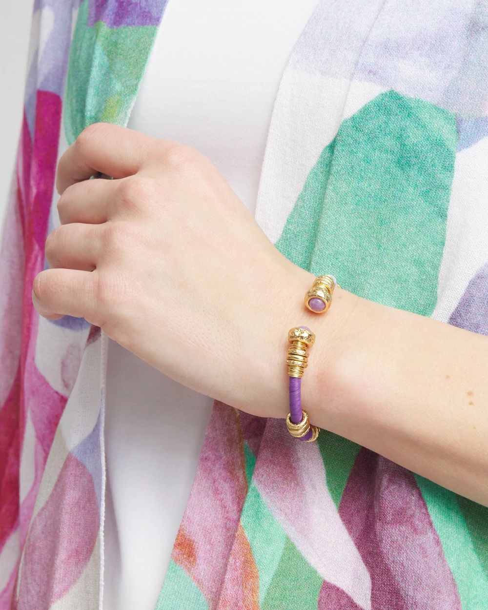 Jade Stone & Raffia-Wrapped Cuff