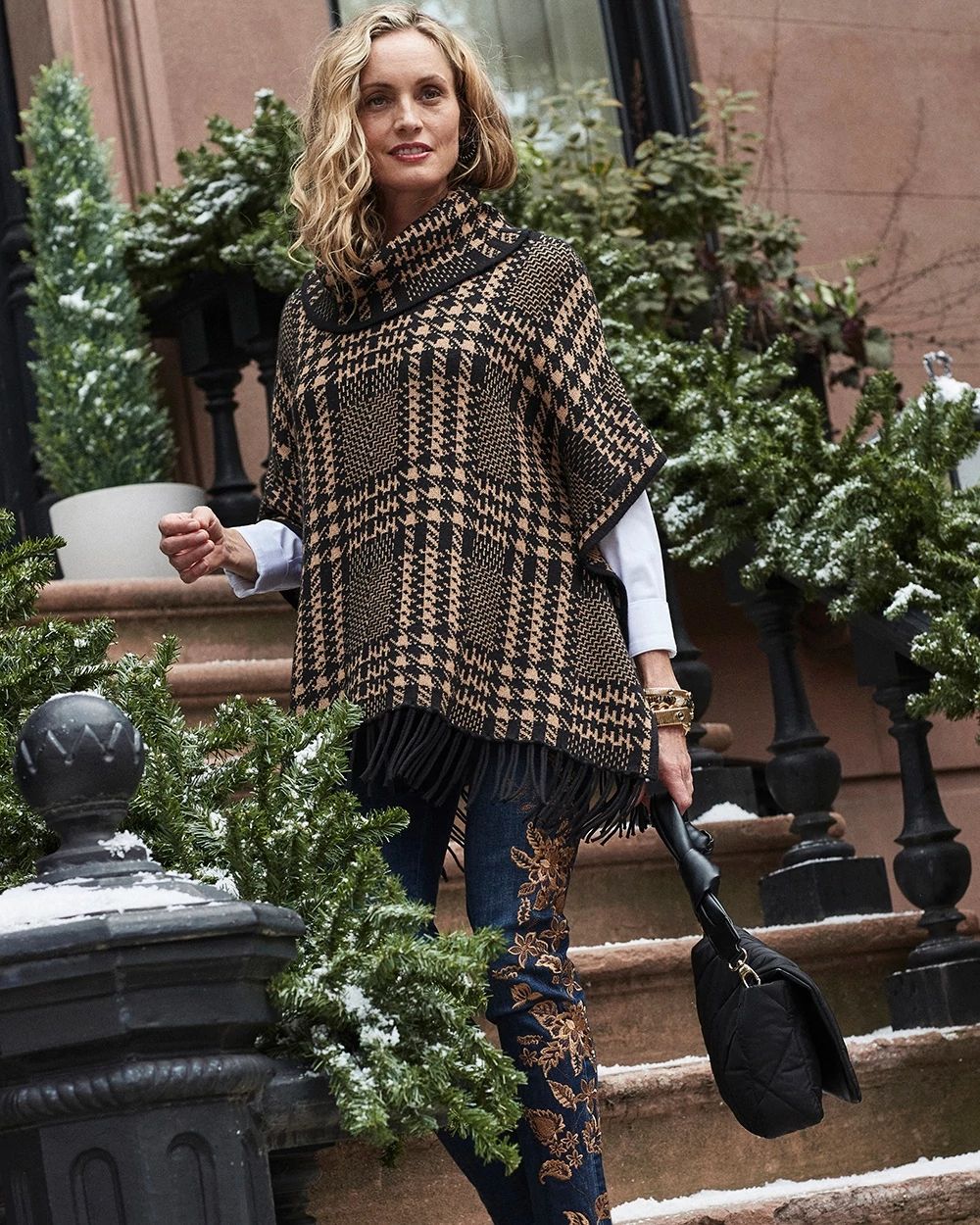 Plaid Knit Poncho