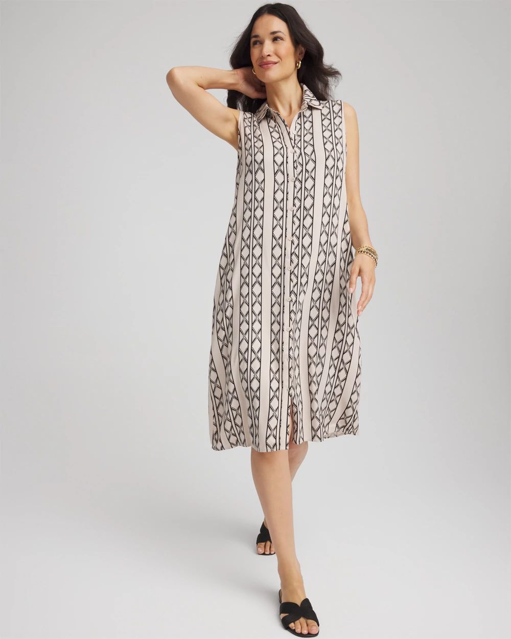 Printed Sleeveless Silk-Twill Shirtdress