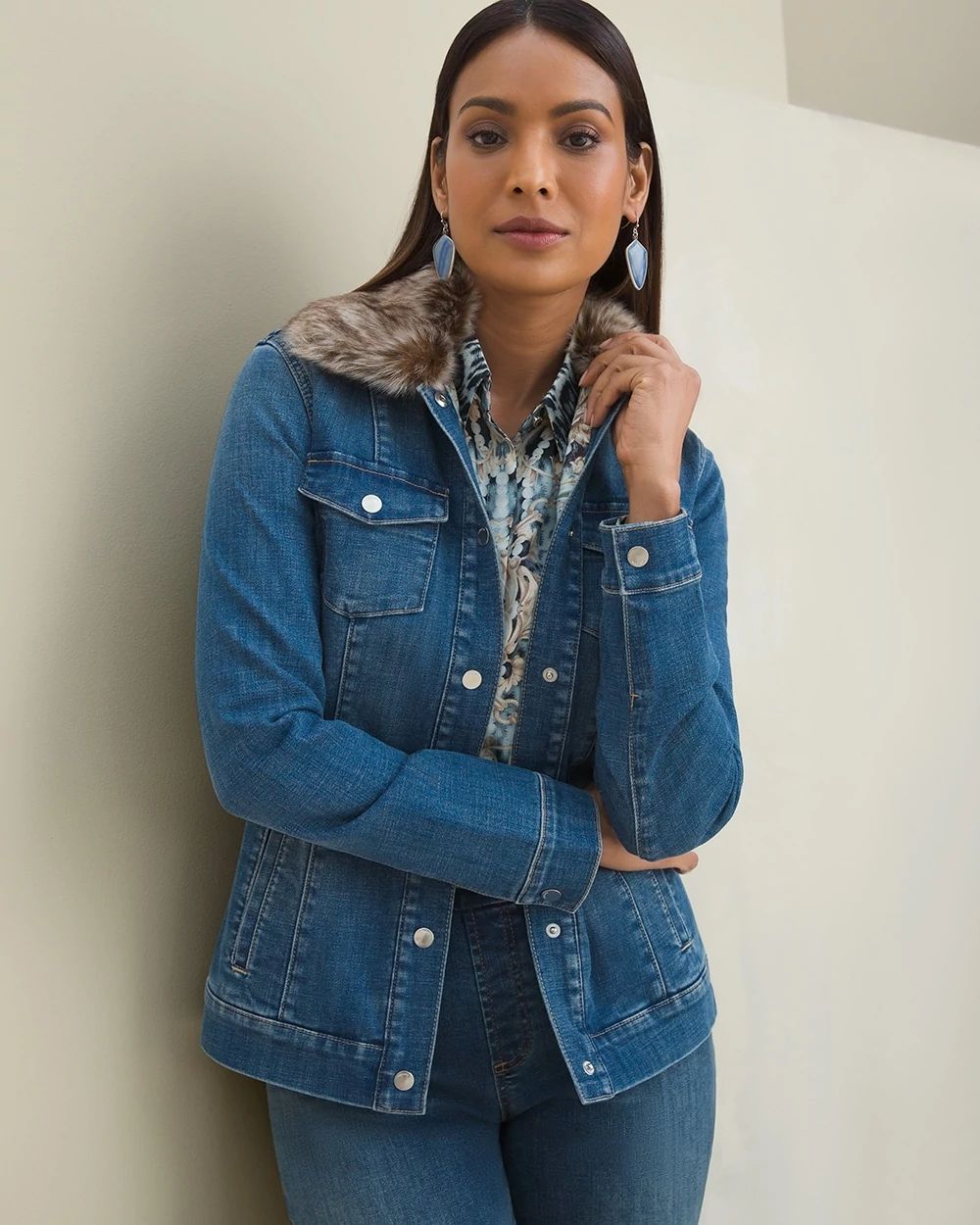 Denim Jacket With Faux Fur Collar