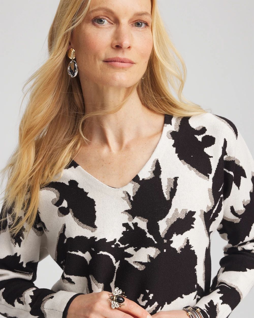 Jacquard Paisley Metallic Pullover Sweater