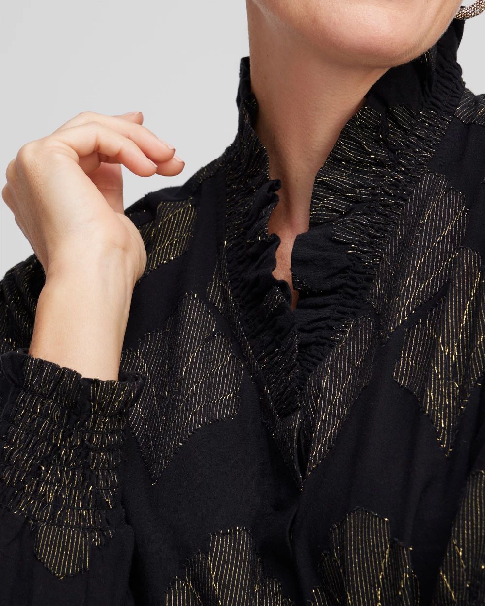 Jacquard Ruffle Neck Shirt