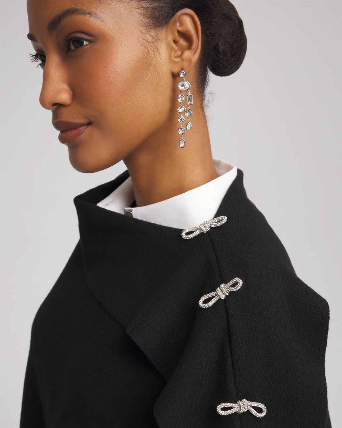 Chico's Embellished Bow Poncho In Black In Black