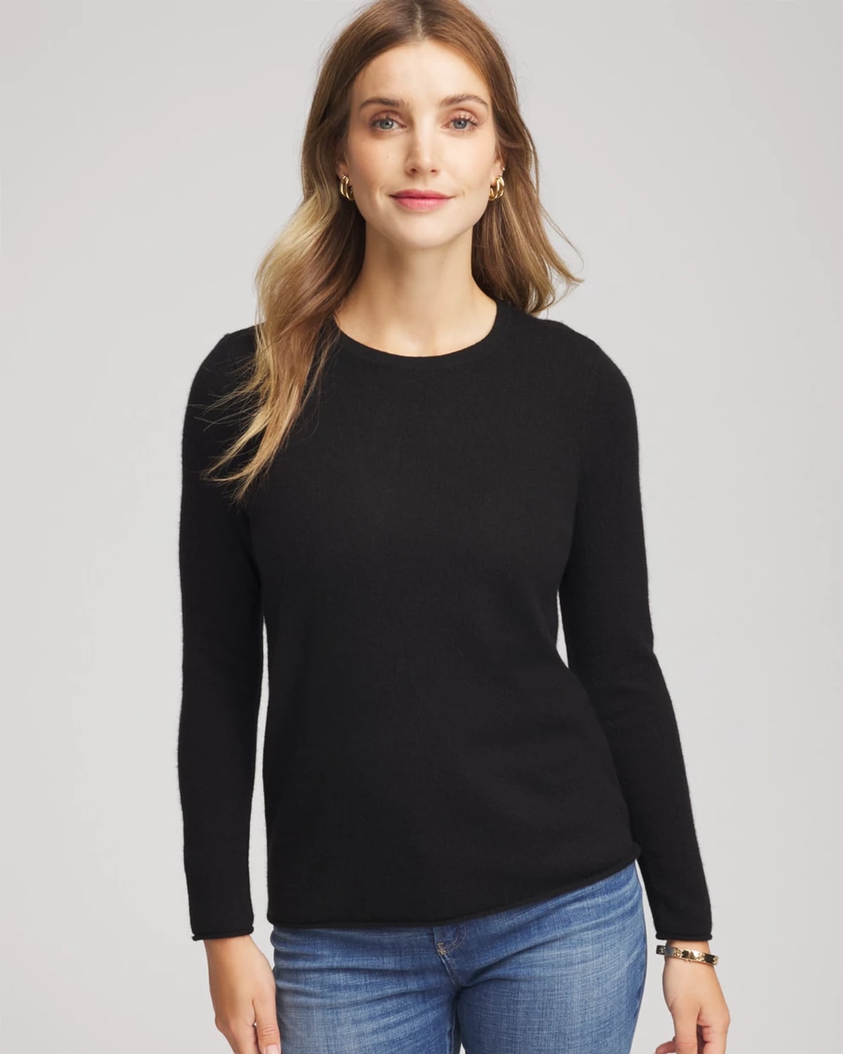 Chico's Crewneck Cashmere Pullover Sweater In Black In Black