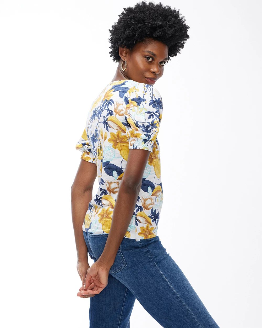 Tropical Puff Sleeve Slub Tee