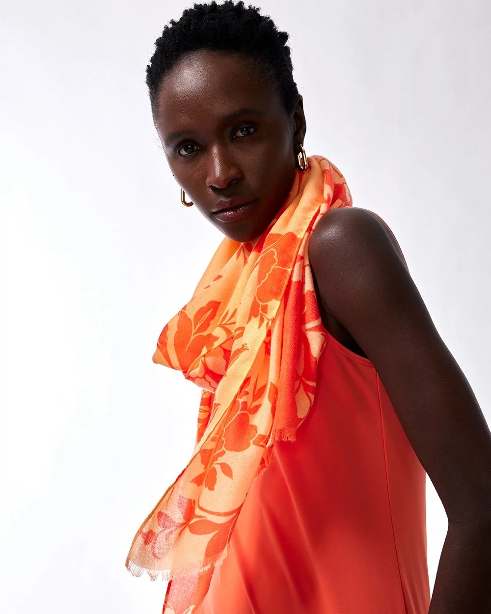 Orange Floral Oblong Scarf