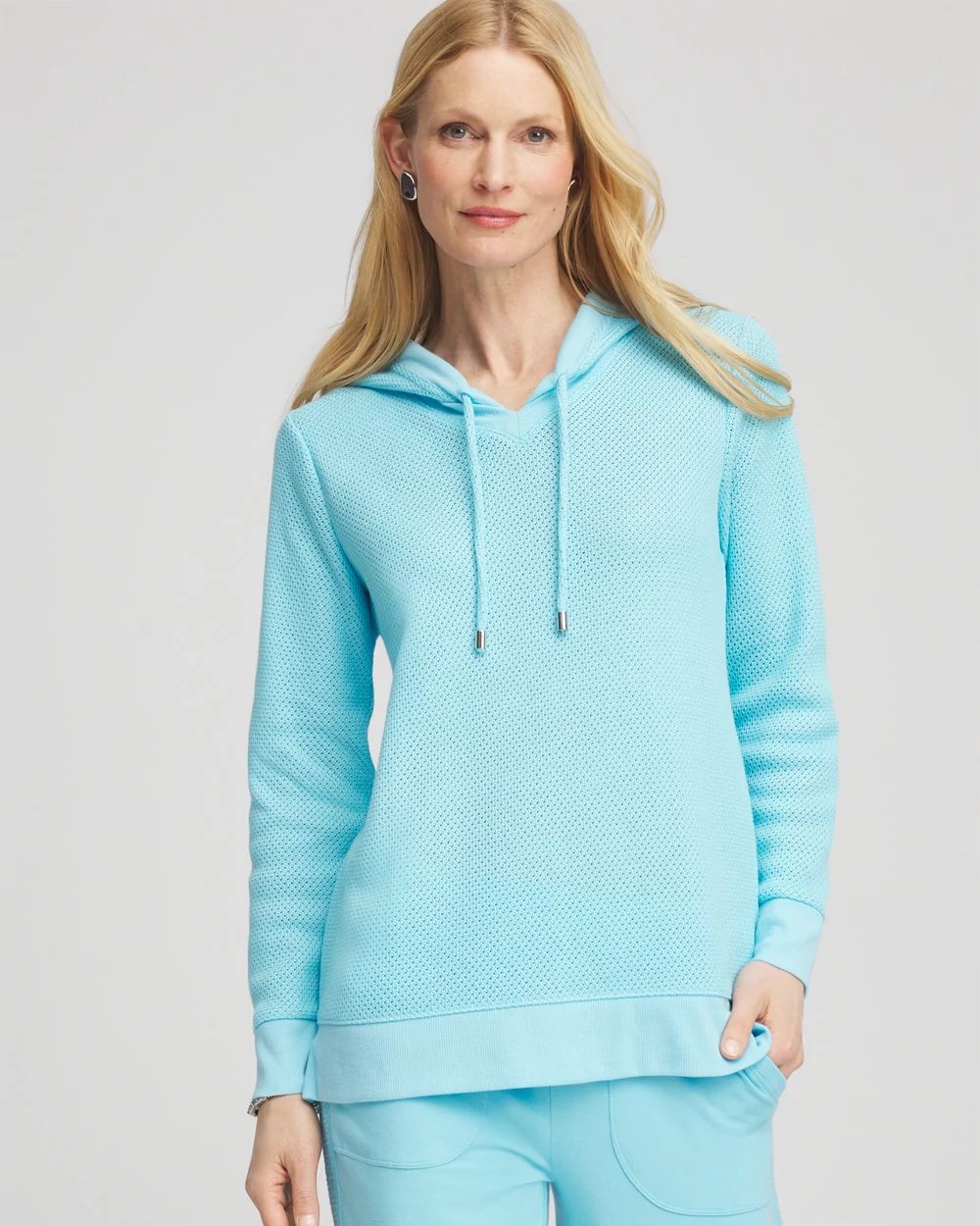 Zenergy® Crochet Knit Hooded Pullover Top