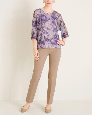 Abstract Floral-Print Mesh Top