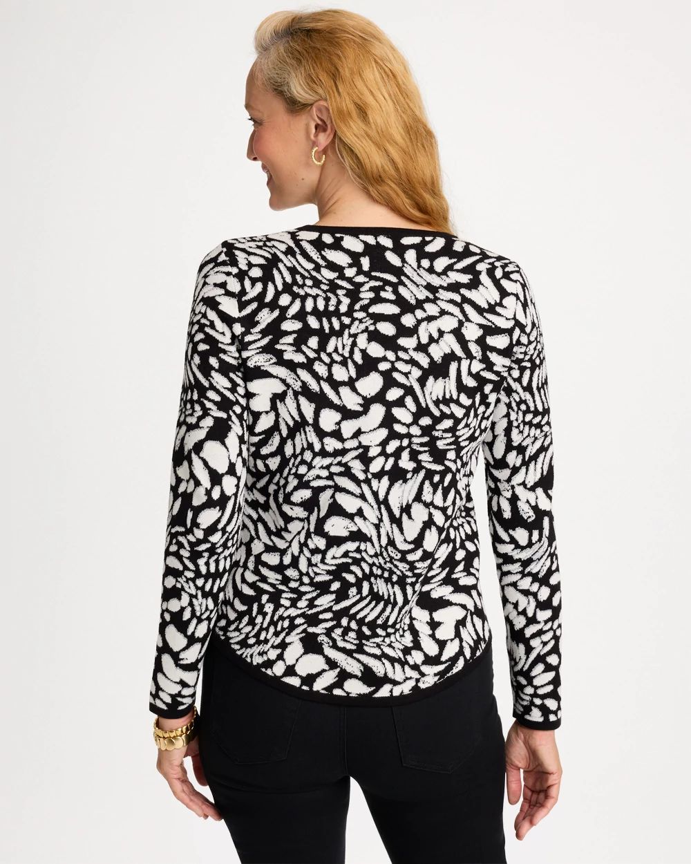 Ella Jacquard Metallic V-Neck Pullover Sweater click to view larger image.