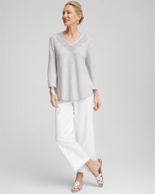Linen Metallic Embroidered V-Neck Tunic click to view larger image.