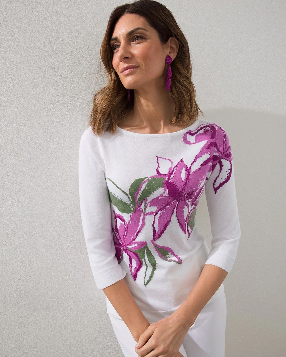 3/4 Floral Intarsia Sweater