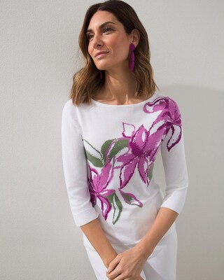 3/4 Floral Intarsia Sweater