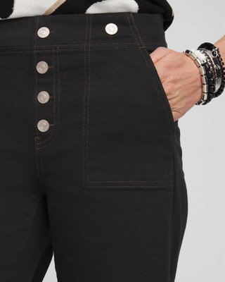 Faux Button Pull-on Cropped Jeans click to view larger image.