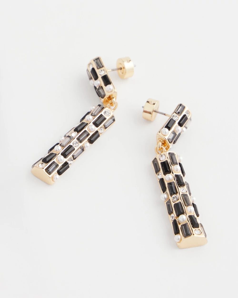 Black & Faux Pearl Linear Earrings