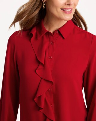 Satin Ruffled Button-Down Blouse click to view larger image.