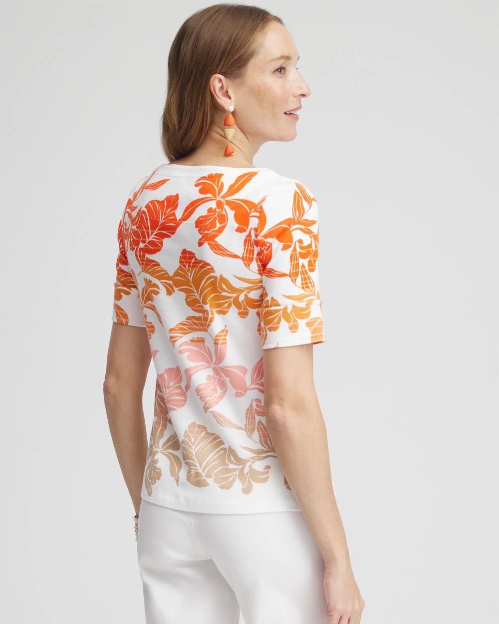 Leaf Print Bateau Neck Tee