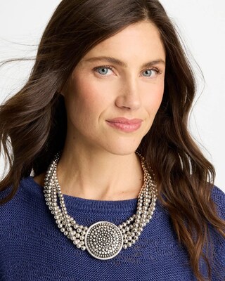 Chico’s Originals Textured Pendant Bib Necklace click to view larger image.