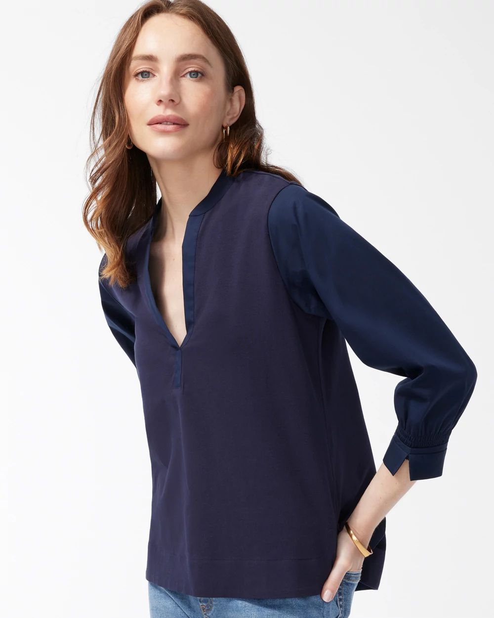 Knit Woven Henley Top