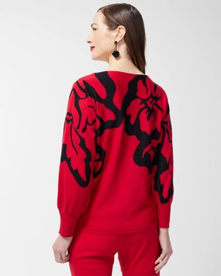 Red Print Pullover Sweater