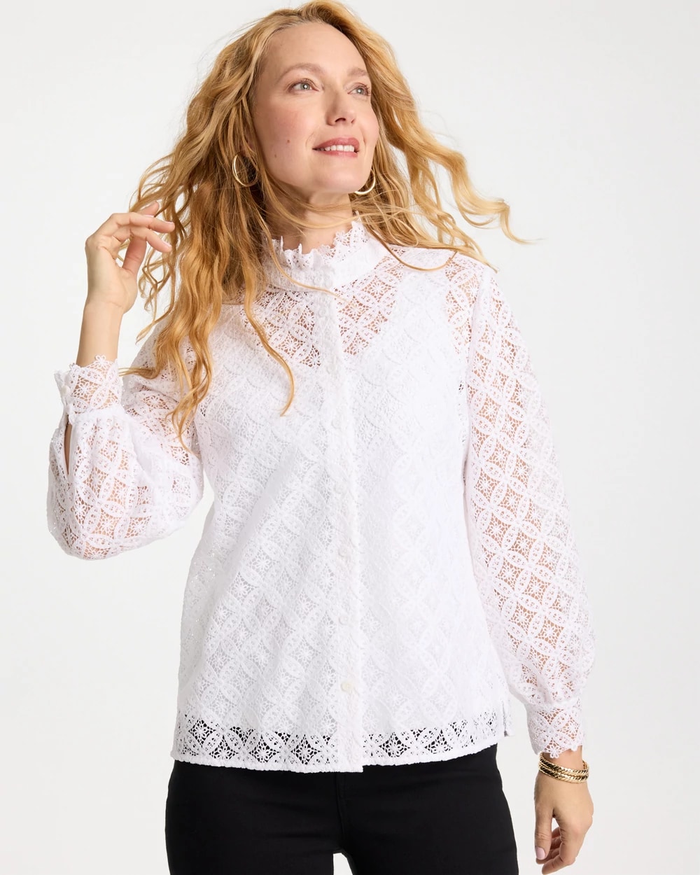 Lace Ruffle Neck Blouse, photo 1 of 5