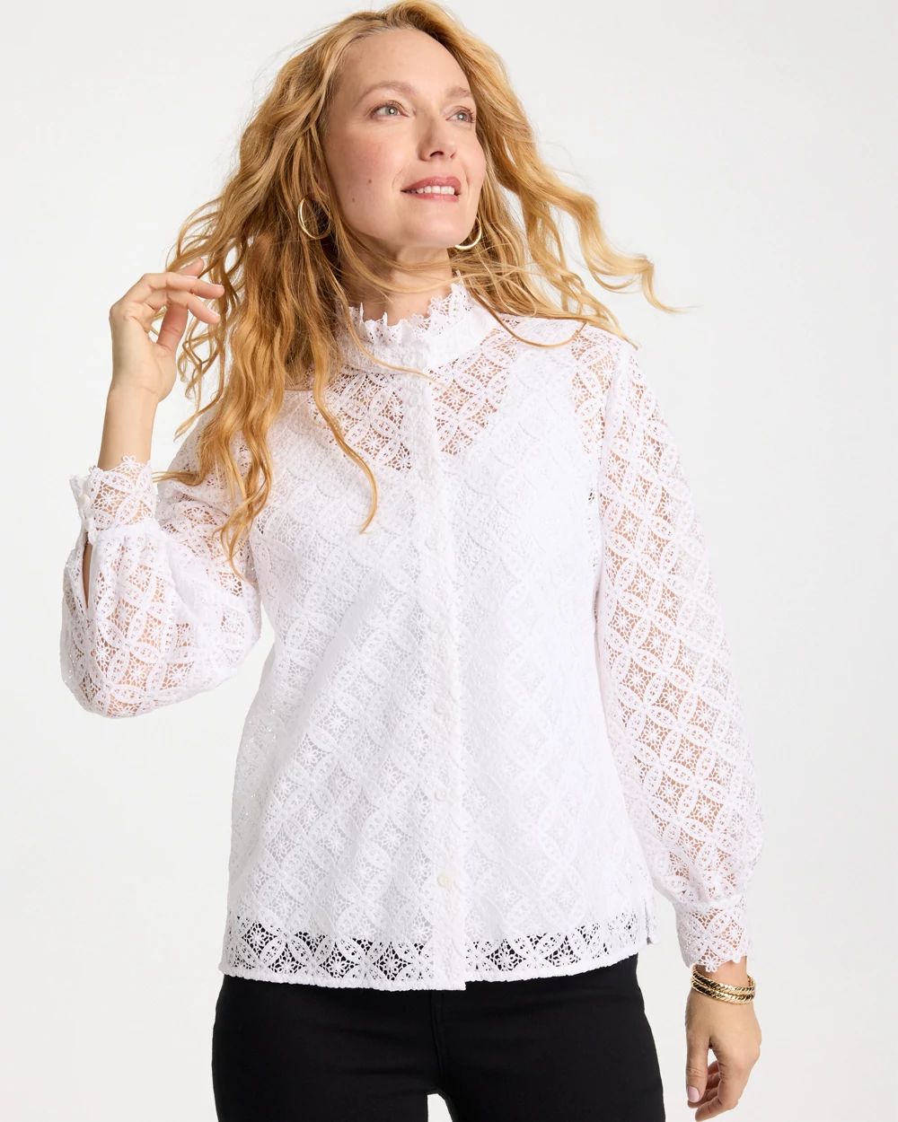 Lace Ruffle Neck Blouse click to view larger image.