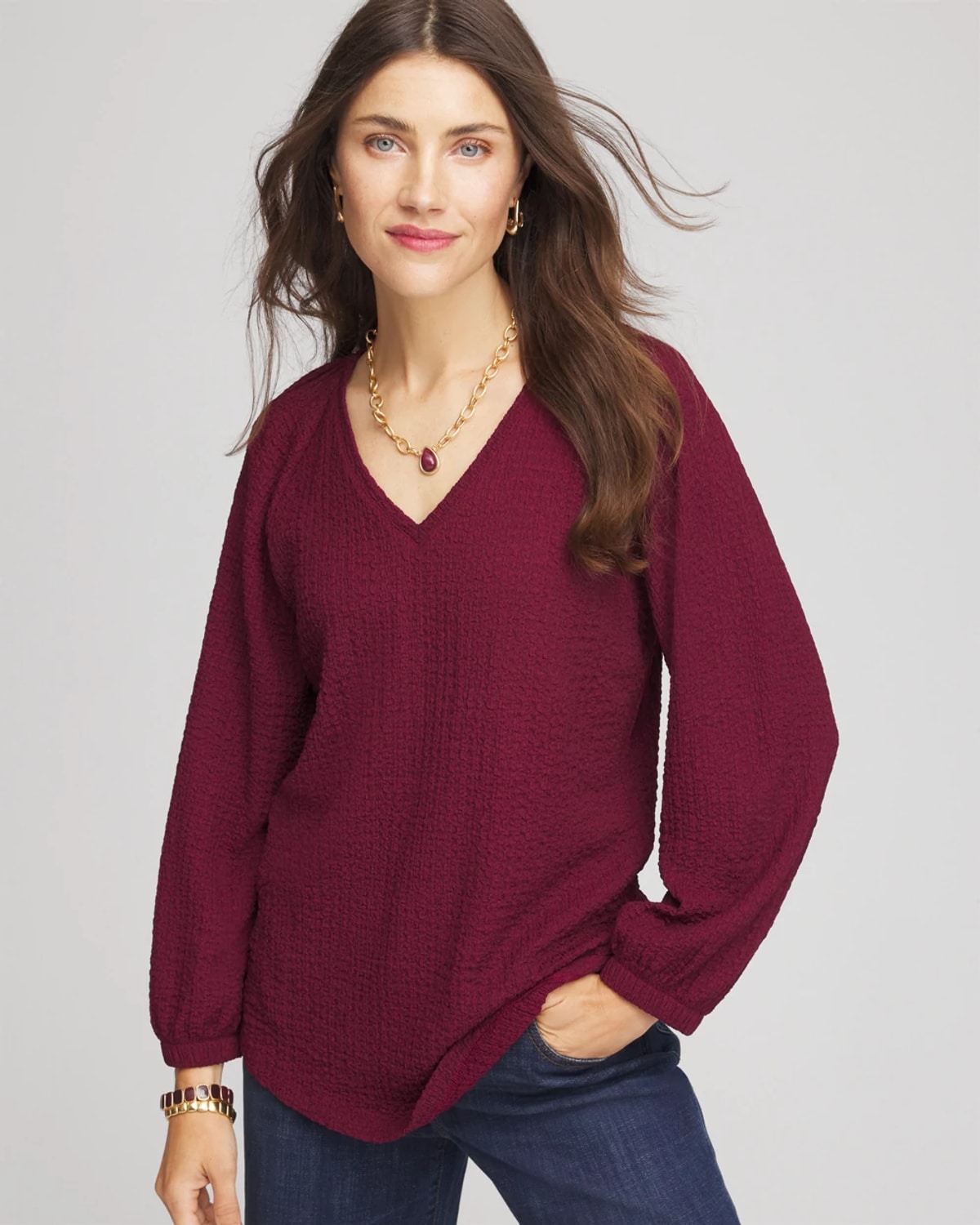 Chico's Textured Raglan Top In Deep Chianti In Burgundy
