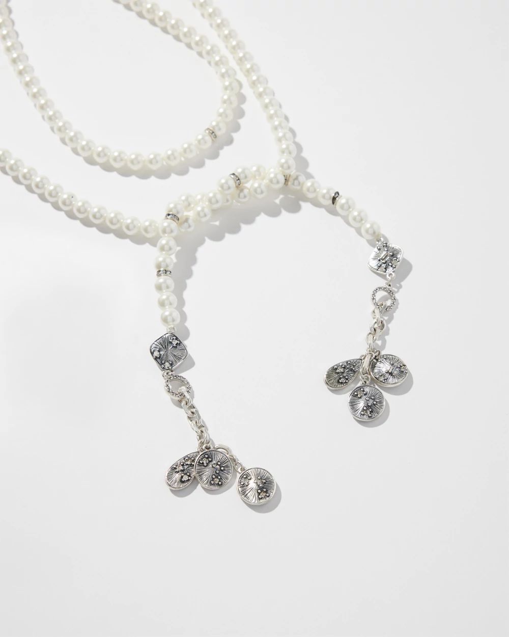 Faux Pearl Lariat Necklace
