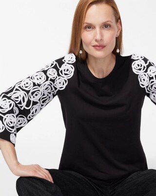 Knit Woven Mix Soutache Sleeve Tee