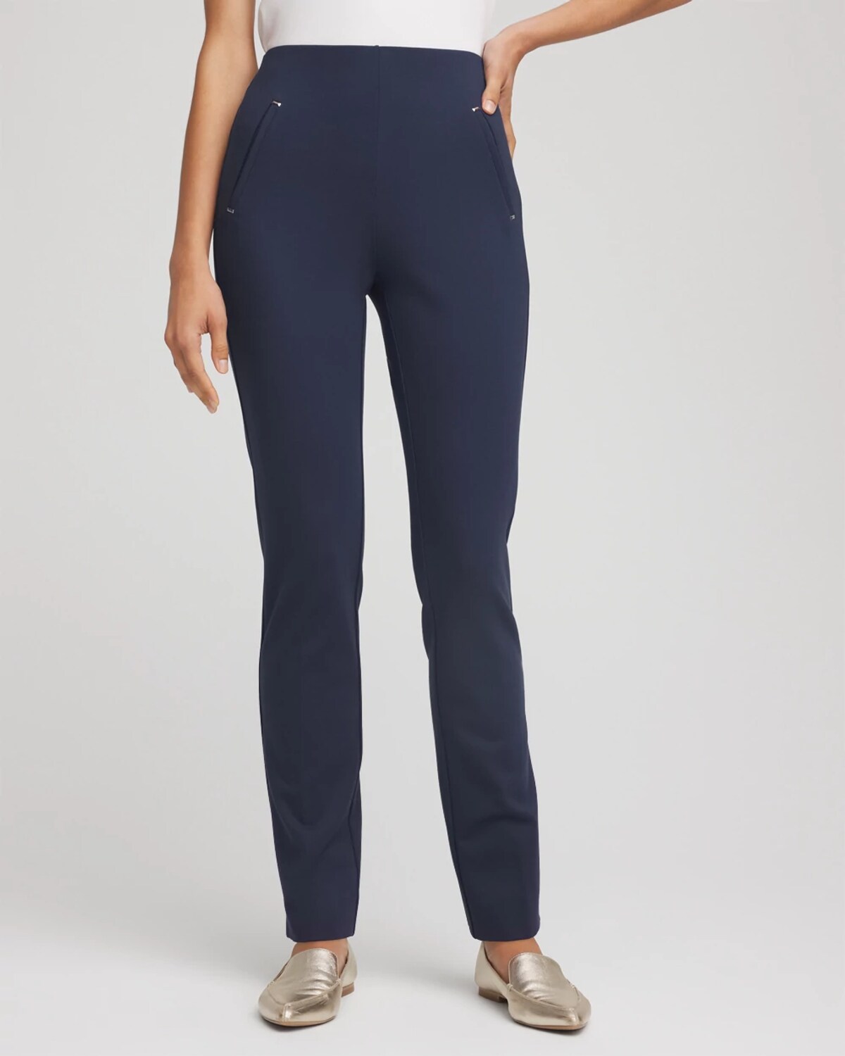 Chico's Petite Juliet Slim Trim Detail Pants In Blue