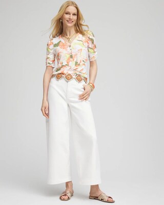 Floral Henley Shirred-Sleeve Tee click to view larger image.