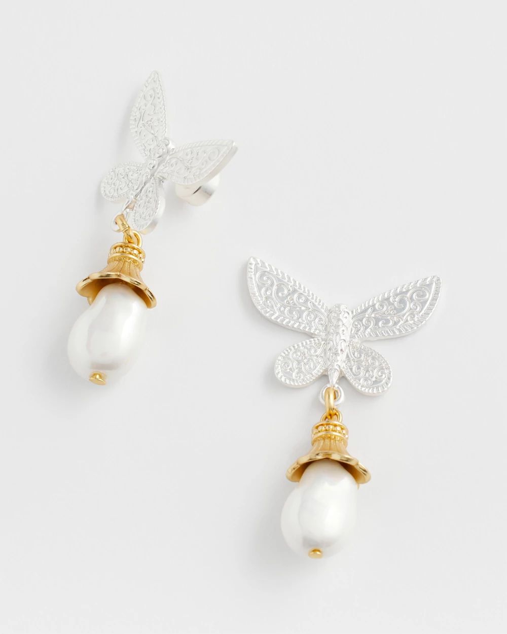 Faux Pearl Butterfly Drop Earrings