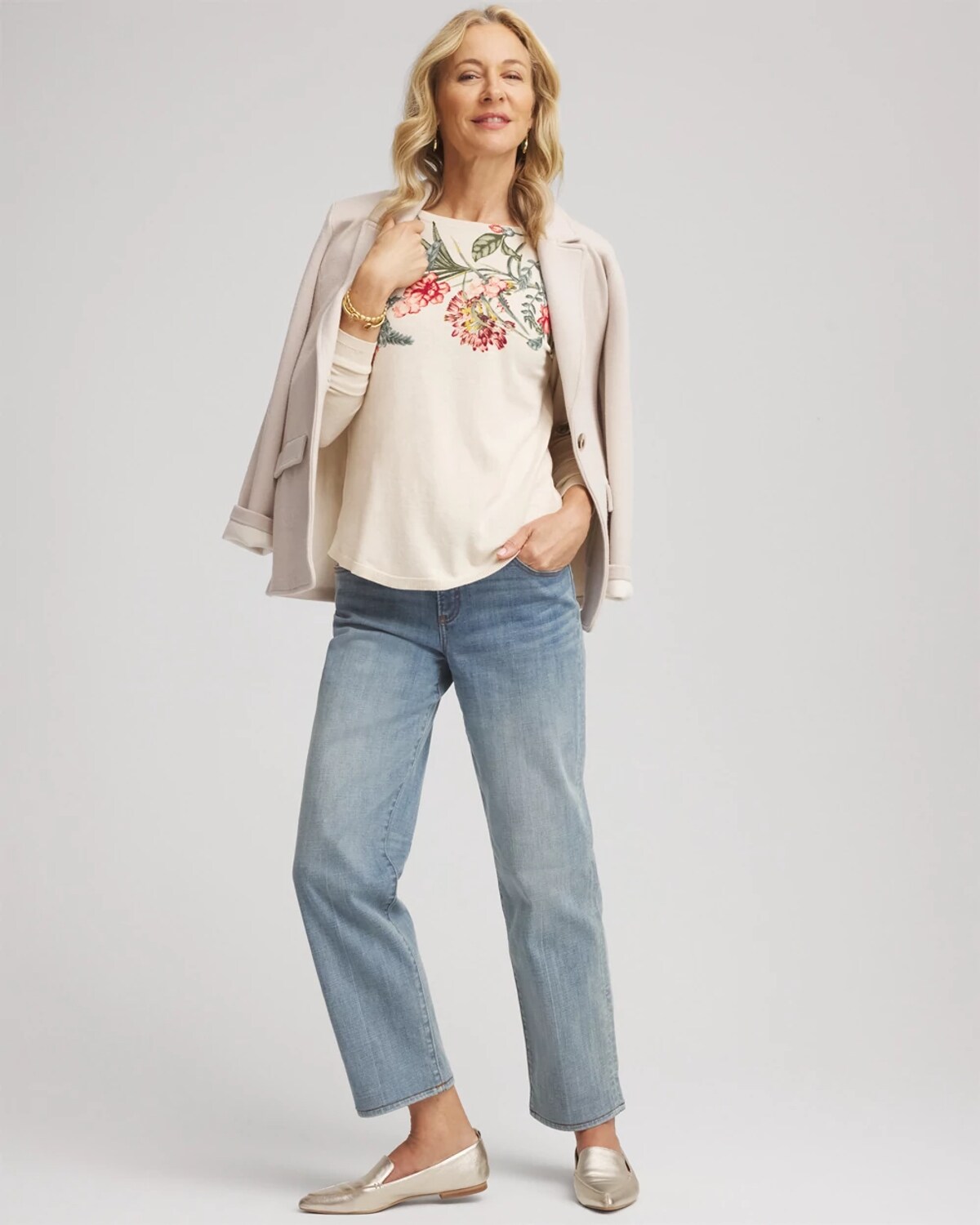 Chico's Ella Printed Ribbed-bateau Pullover Sweater In Multi