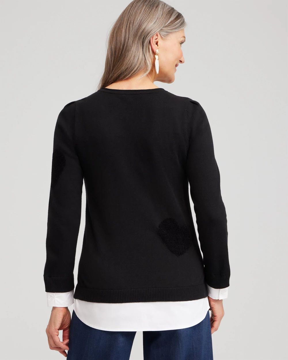 Heart Print Built-in Shirt Sweater click to view larger image.