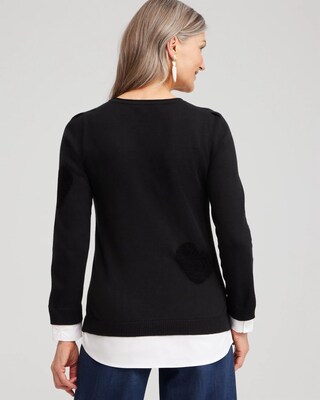 Heart Print Built-in Shirt Sweater click to view larger image.