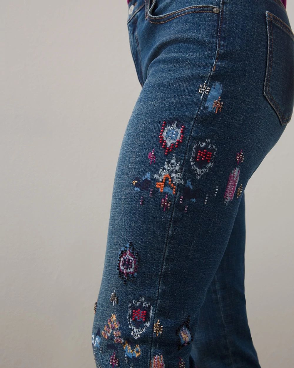 Girlfriend Ikat Seed Bead Ankle Jeans