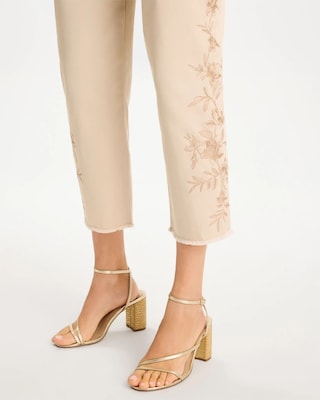 Relaxed Embroidered Fray Crop Pant click to view larger image.