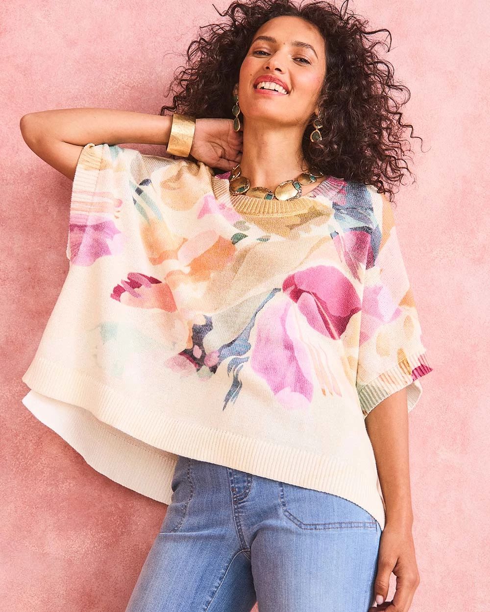 Crewneck Floral Poncho