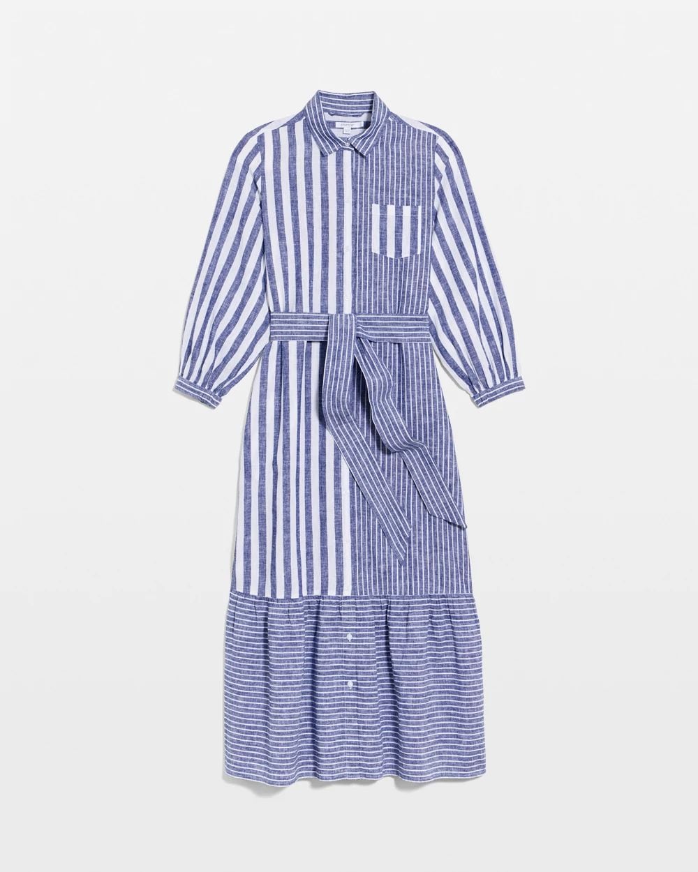 Linen-Cotton Striped Shirtdress click to view larger image.