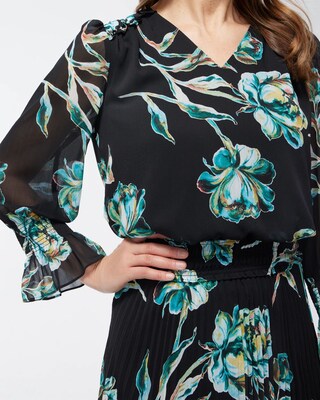 Crepe Pleated Floral Midi Dress