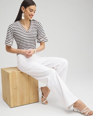 Linen Stripe Ladder Lace Tee click to view larger image.