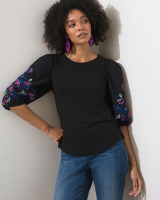 Embroidered Eyelet Sleeve Tee