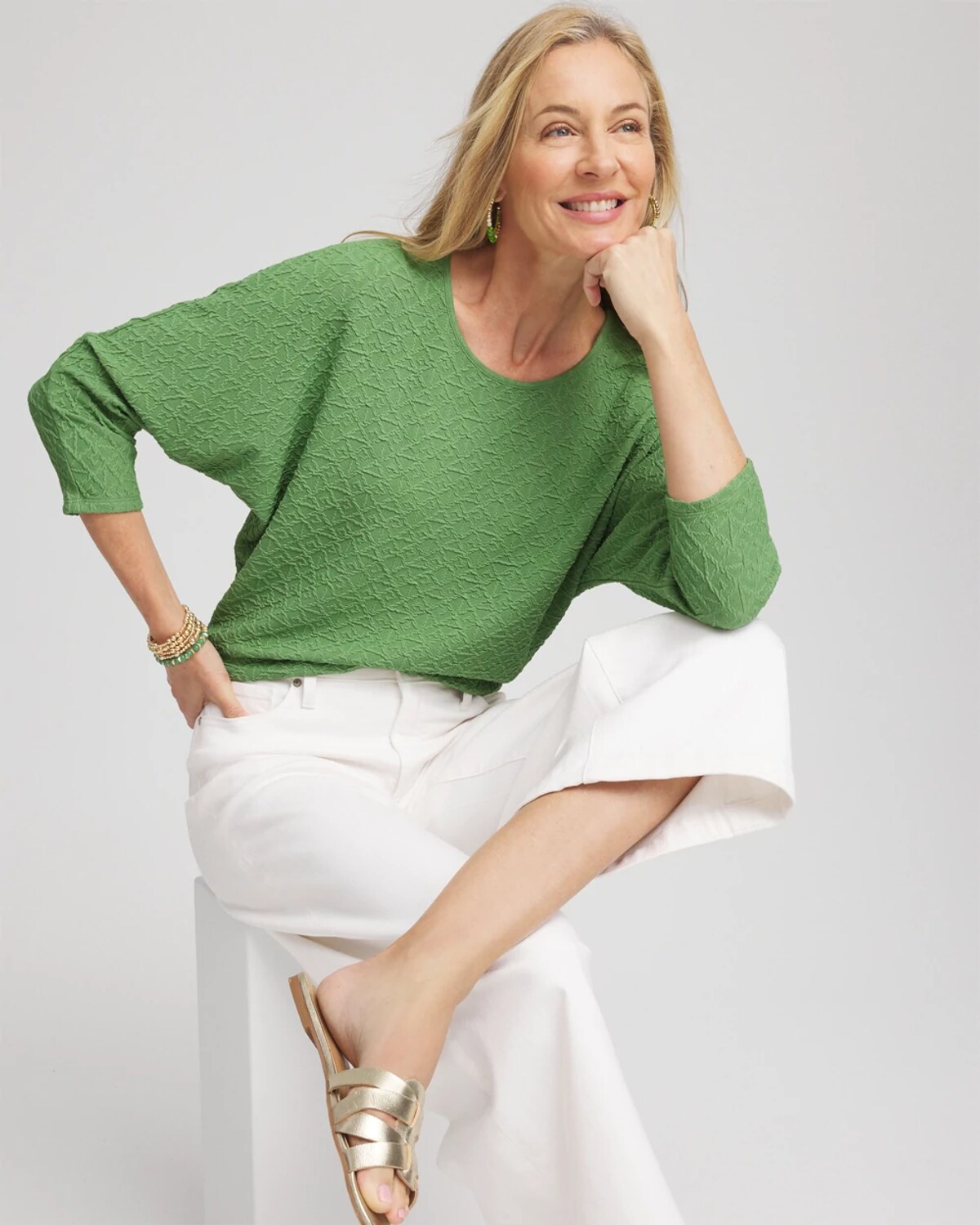 Chico's Textured Wedge Top In Salted Lime In Green