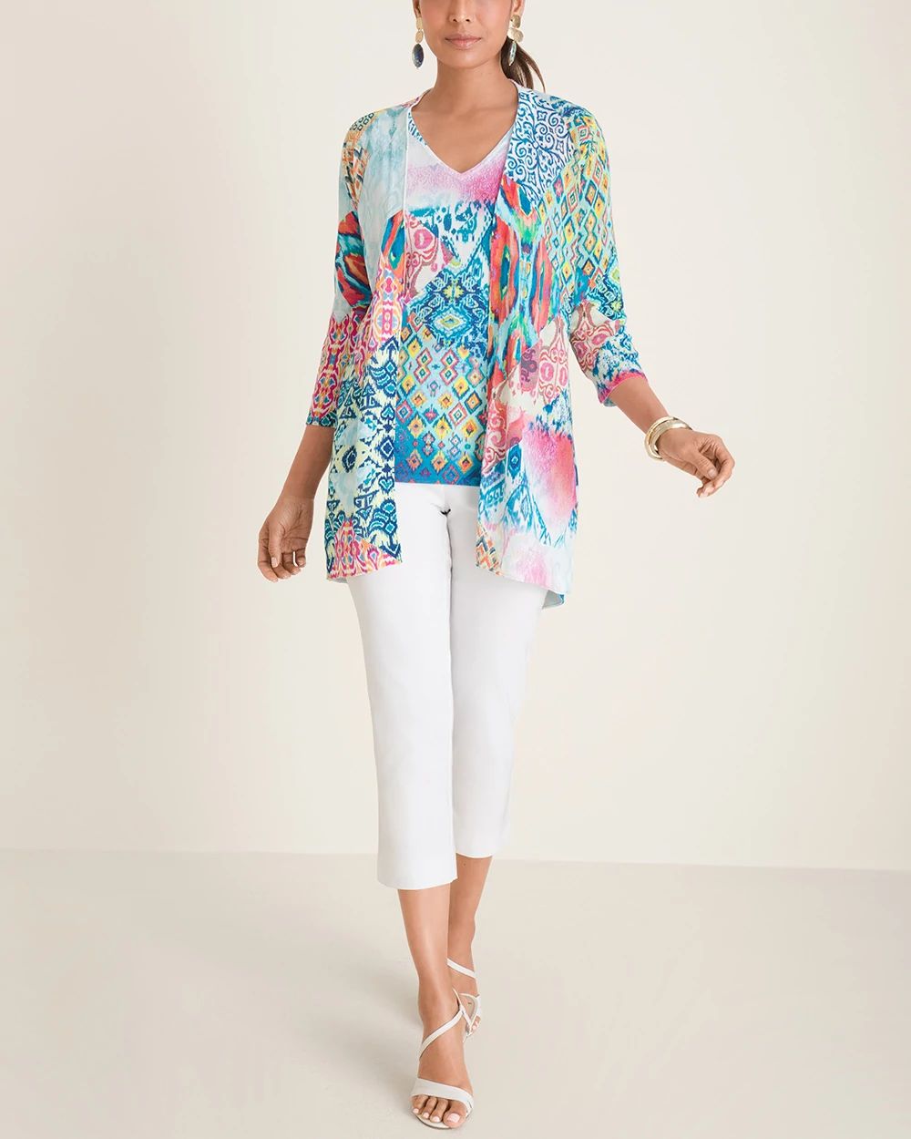 Ikat-Print High-Low Hem Cardigan