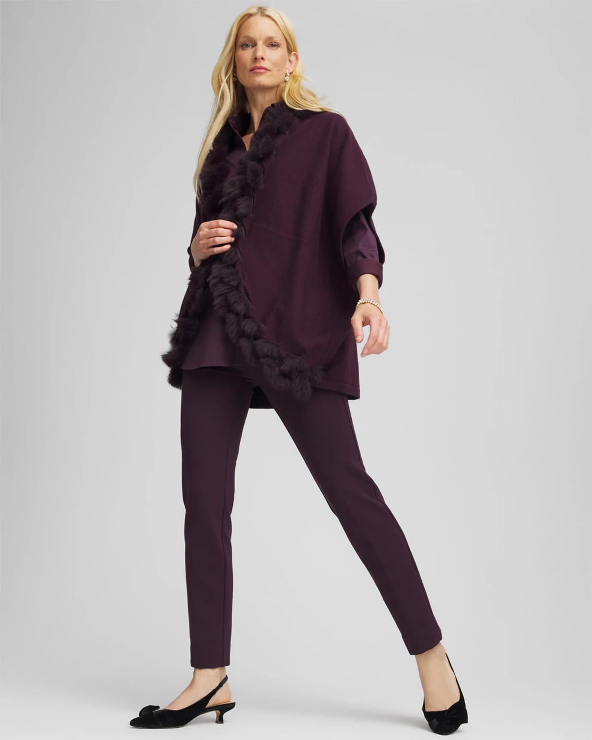 Chico's Faux Fur Cocoon In Night Bloom In Purple