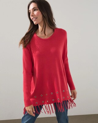 Red Embellished Sweater Poncho