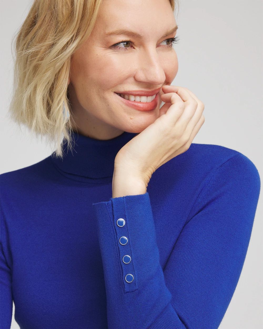 Ecovero™ Button Cuff Turtleneck Sweater