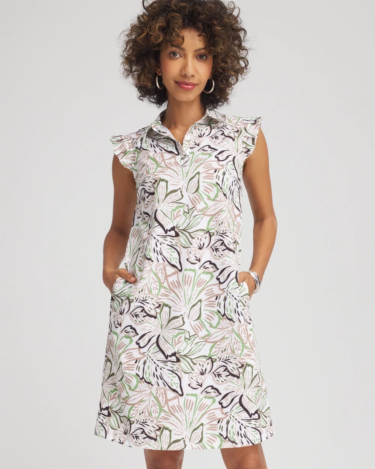 Chico's Knit Floral Polo Dress In Neutral