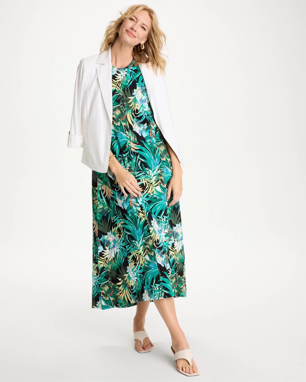 Palm Printed Knit Maxi Dress
